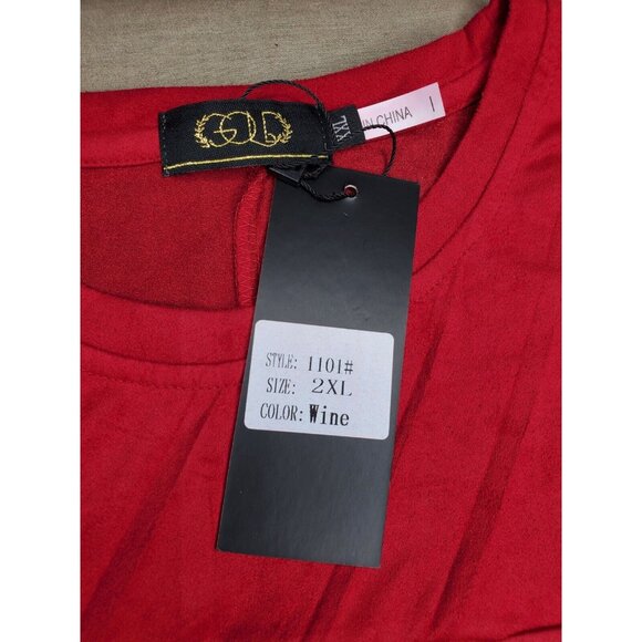 Gold Leaf Wine Red Designer Short Sleeve Suede Feel 2XL Shirt - Picture 10 of 12